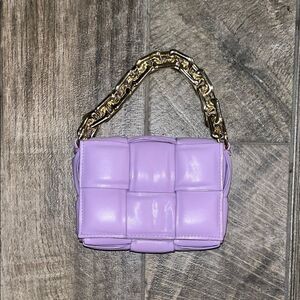 Purple and Gold Mini Bag with Quilted Texture and Chain Handle